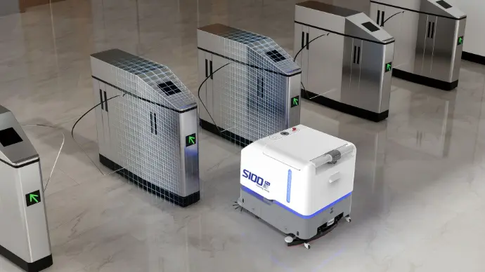 S100 Pro R cleaning robot  automatically opens gates