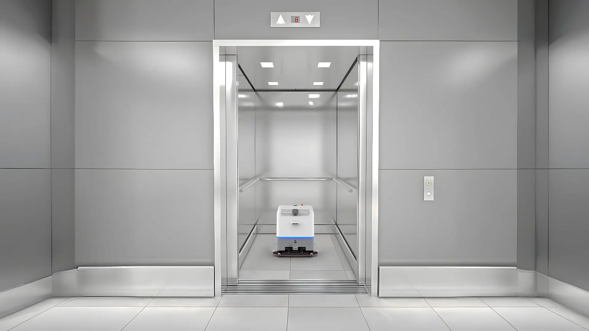 S100 Pro R cleaning robot automatically calls and rides the lift