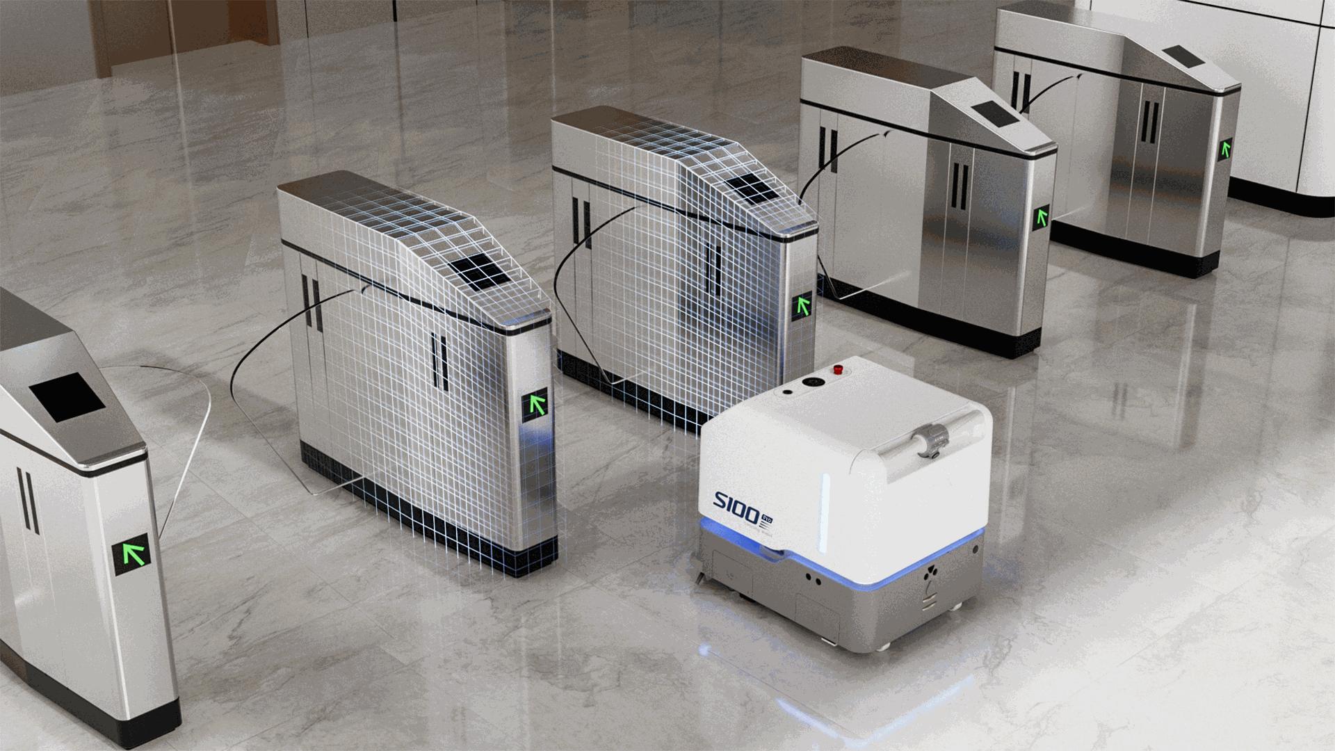 S100 Pro M cleaning robot  automatically opens gates
